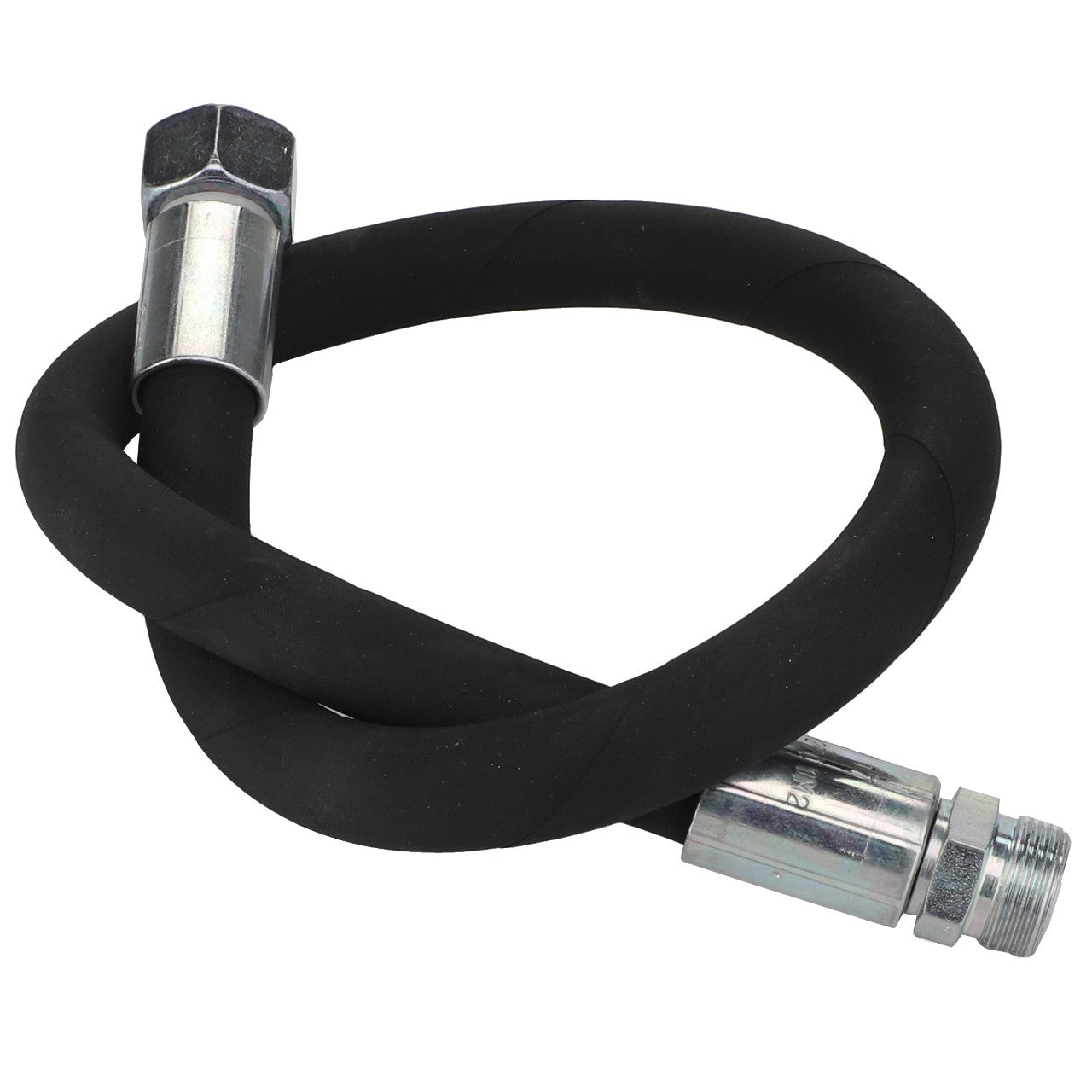 No current product description is available for the AGCO | Hydr. Hose - 4282701M2, a coiled black rubber hose with metal fittings at both ends, used for connecting and directing fluid flow in various systems. This high-quality hydraulic hose is offered by the reputable brand AGCO, ensuring durability and reliability in various applications.