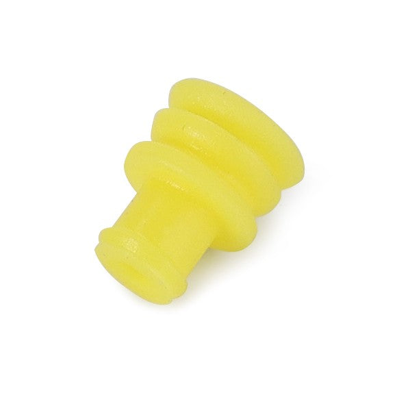 A small, yellow rubber end cap with three ridges, identified as the AGCO | Wire Seal - D44900812 by the brand AGCO, currently has no product description available.