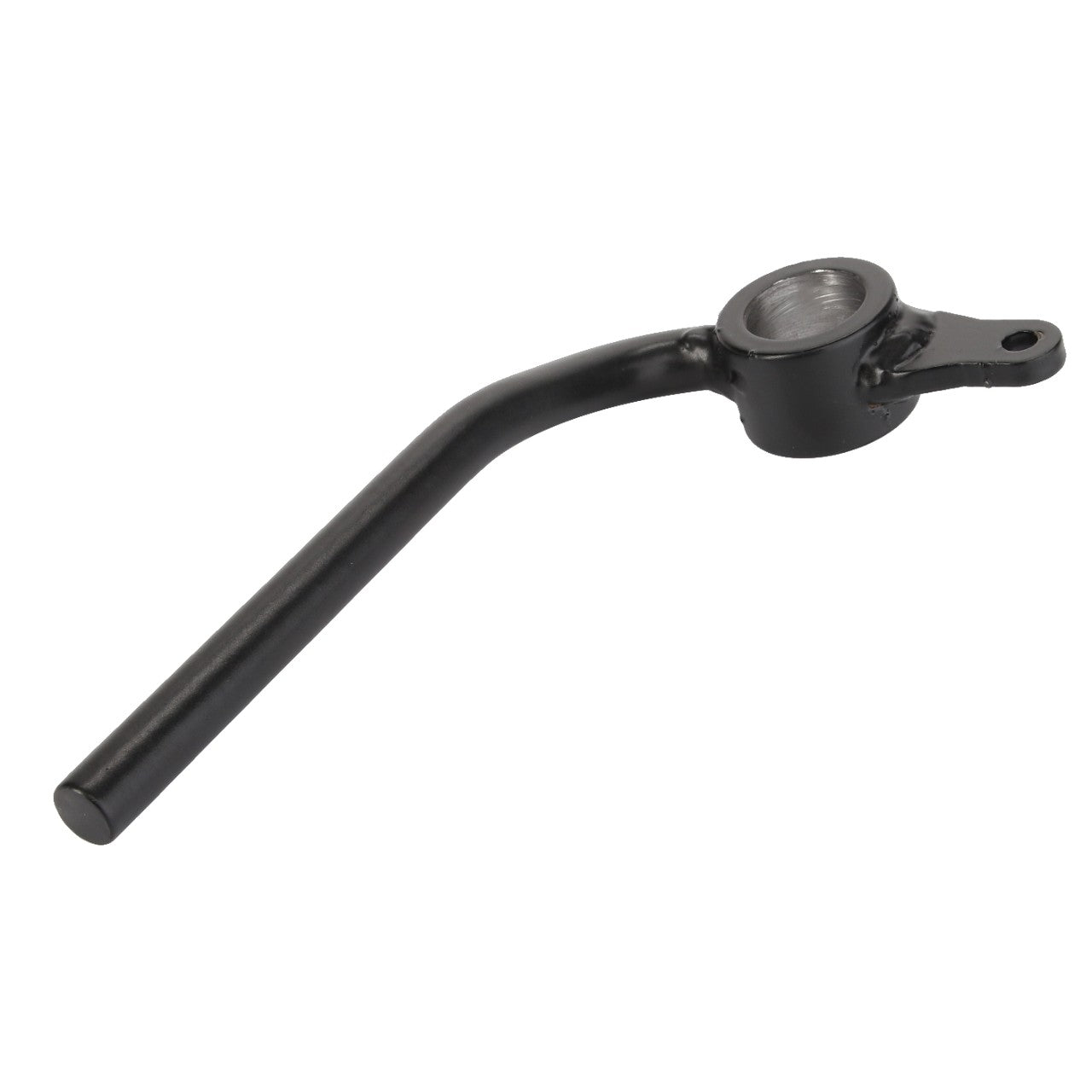 The AGCO Lever - Acp0337360 is a black, curved metal lever with a circular base and a hole for attachment. No current product description available.