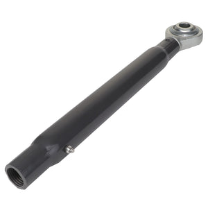 An AGCO Tube - Acp0278830, a black automotive control arm with a threaded section and a spherical joint at one end.