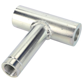 AGCO | BOLT - D28282746 is a T-shaped metal pipe fitting featuring threaded openings on each end and a secure weld at the joint, brought to you by AGCO.