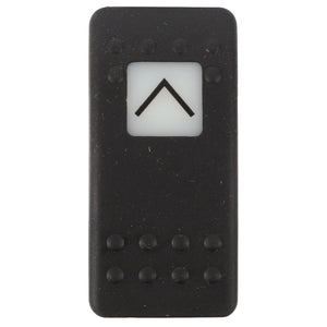 Image of the AGCO | SWITCH - D45050014, a black tactile button featuring raised dots and an upward arrow symbol, set against a plain white background. Sorry, there are no relevant SEO keywords available for further enhancement.