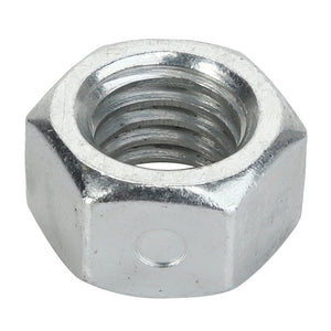 A close-up view of the AGCO Locknut - Acp0023060, featuring internal threading, used alongside a matching bolt effectively demonstrates its purpose, although the product description is currently unavailable.