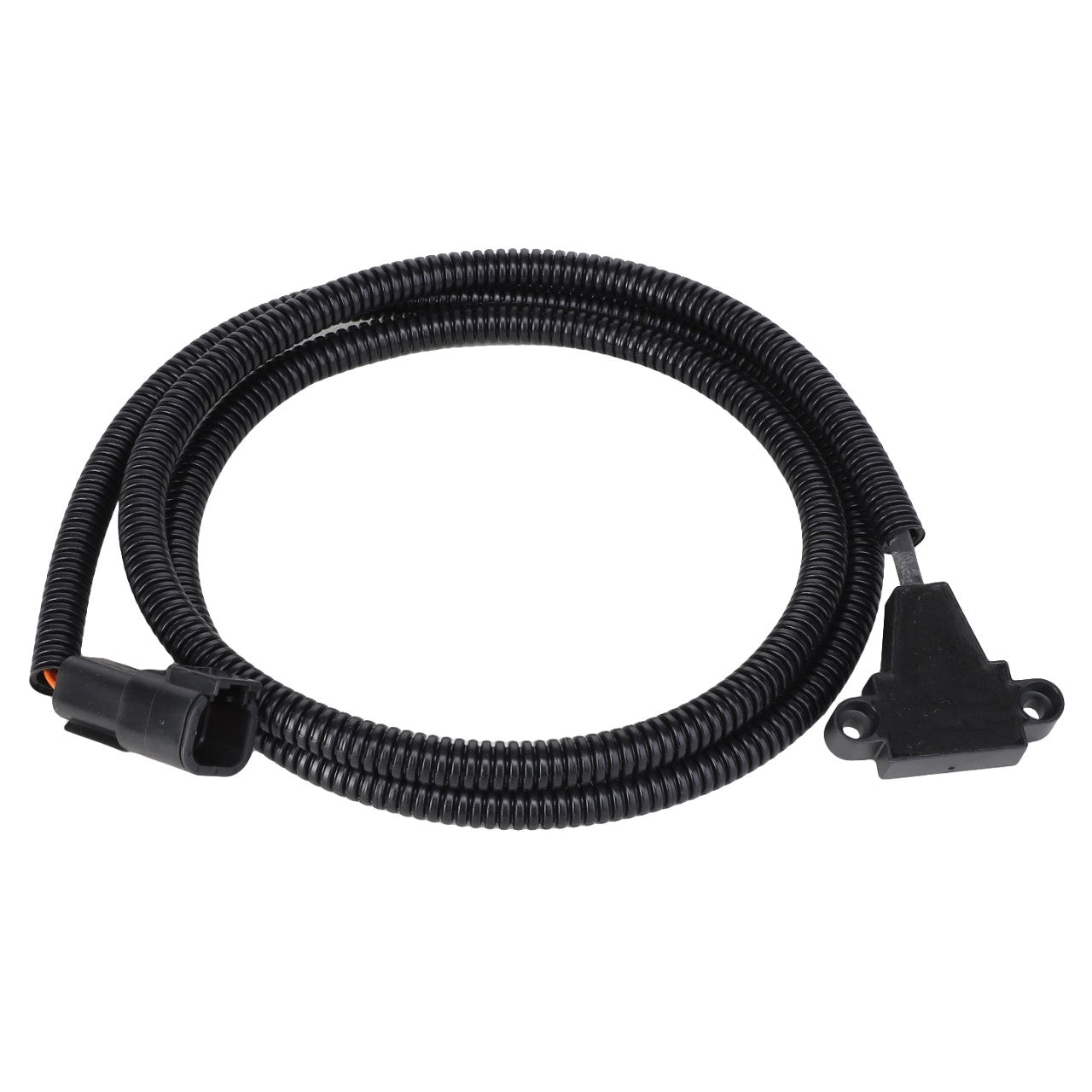 Introducing the AGCO | SENSOR - ACP0428080: A coiled black wire with connectors on both ends, designed for reliable electrical connections or automotive applications. For additional details or inquiries, please reach out to our support team.