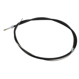 No current product description available for the AGCO Control Cable - La320437000, a long, black, coiled cable with metal connectors at both ends, designed for mechanical or electronic purposes.