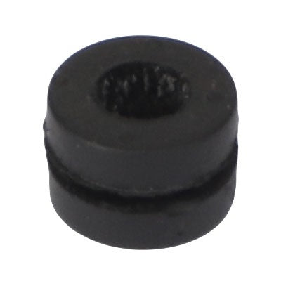 Close-up of the AGCO Grommet - Acw0594200, a small, black, cylindrical rubber grommet with a central hole. No current product description information available.