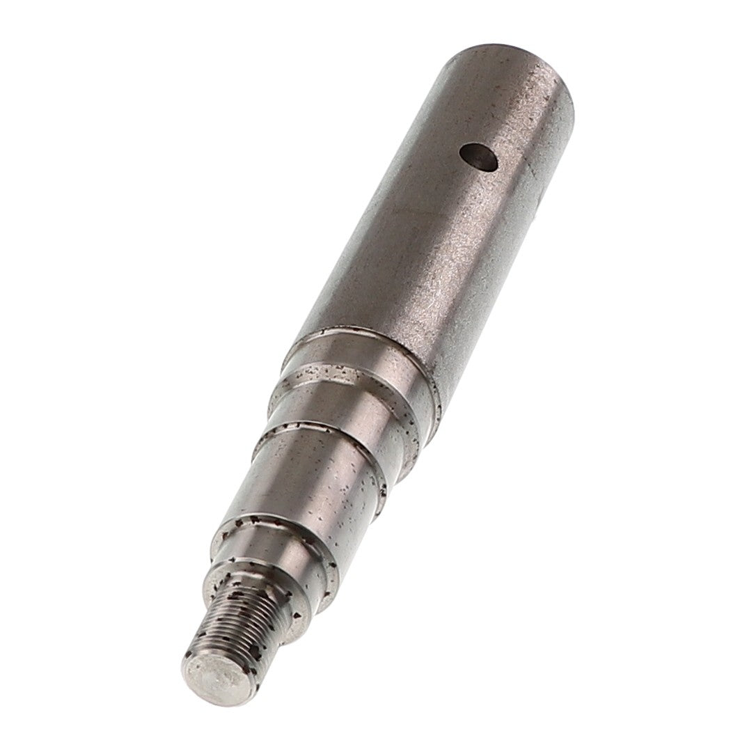 Introducing the AGCO | Axle Spindle - Acp0013320, a robust metal cylindrical shaft featuring a threaded end and multiple grooves along its body, expertly designed for efficient power transmission in machinery.