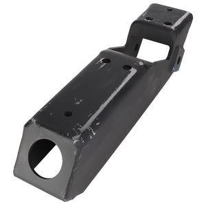 Close-up of the AGCO SHANK - EPA66621, a black metal rectangular bracket featuring multiple pre-drilled holes and a large circular opening on one end. No current product description information is available.