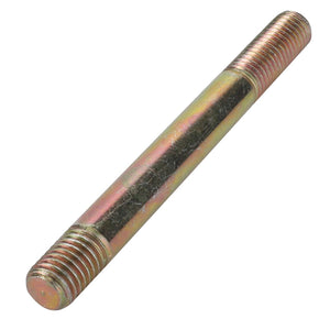 The AGCO stud bolt - 3641439M1 is a metallic, double-ended threaded rod with gold and silver tones, featuring threads on both ends and a smooth central section, making it ideal for use in machinery such as the Massey Ferguson MF 6150 tractor.