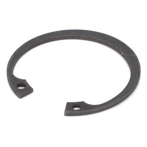 An AGCO | Internal Retaining Ring - 1441240X1, a black metal component featuring two small holes near its ends, exhibits the same precision and durability characteristic of Massey Ferguson machinery, all set against a white background.