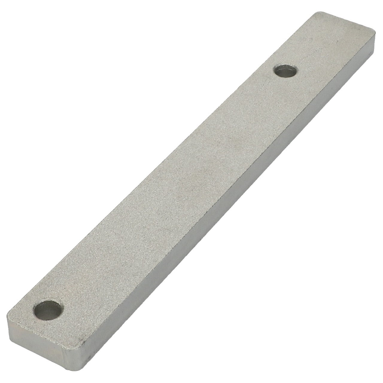 The AGCO Guide Plate - Acp0295800 is a rectangular metal bar featuring two holes, one near each end. No current product description available.