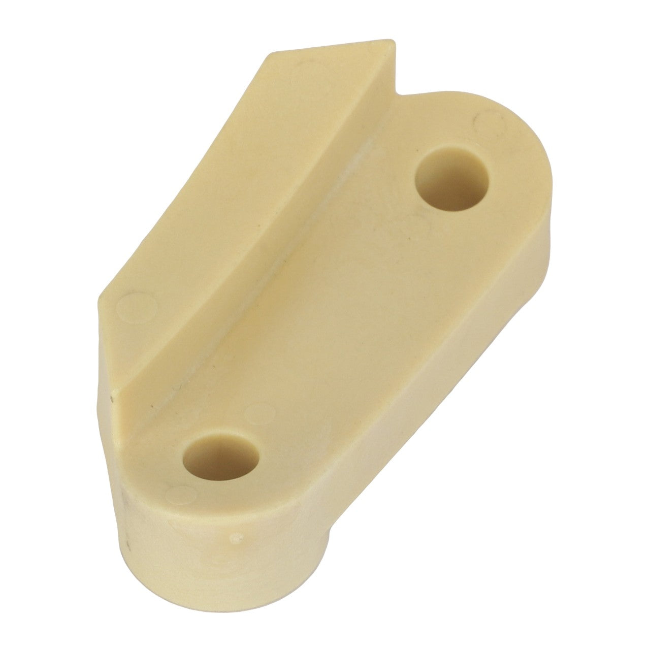 A beige plastic component with an angular shape and two round holes; this product is the AGCO Cam - Acw0789430 offered by AGCO.