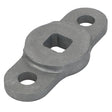 The AGCO Latch Cam - Acw1093300 is a gray metal part featuring a central square hole and two circular holes on either end.