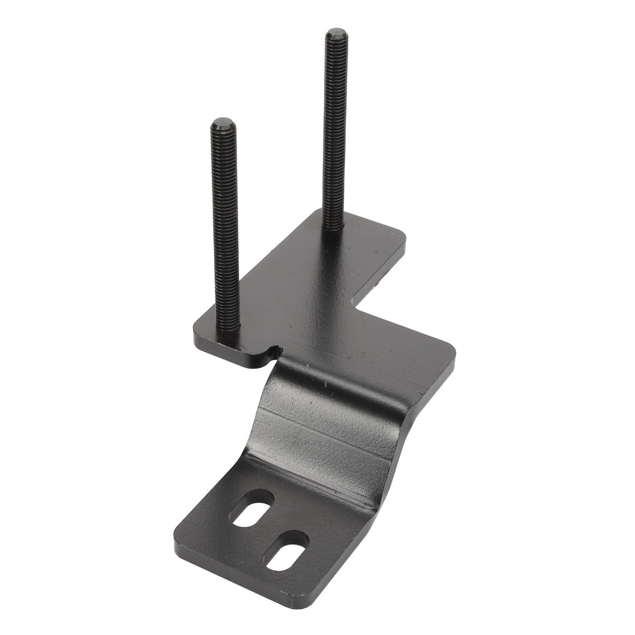 The AGCO | Bracket - Acw1645960 is a black metal bracket with an angled design, featuring two vertical bolts and two horizontal slots. Please note that no additional product description information is available beyond these specifications.