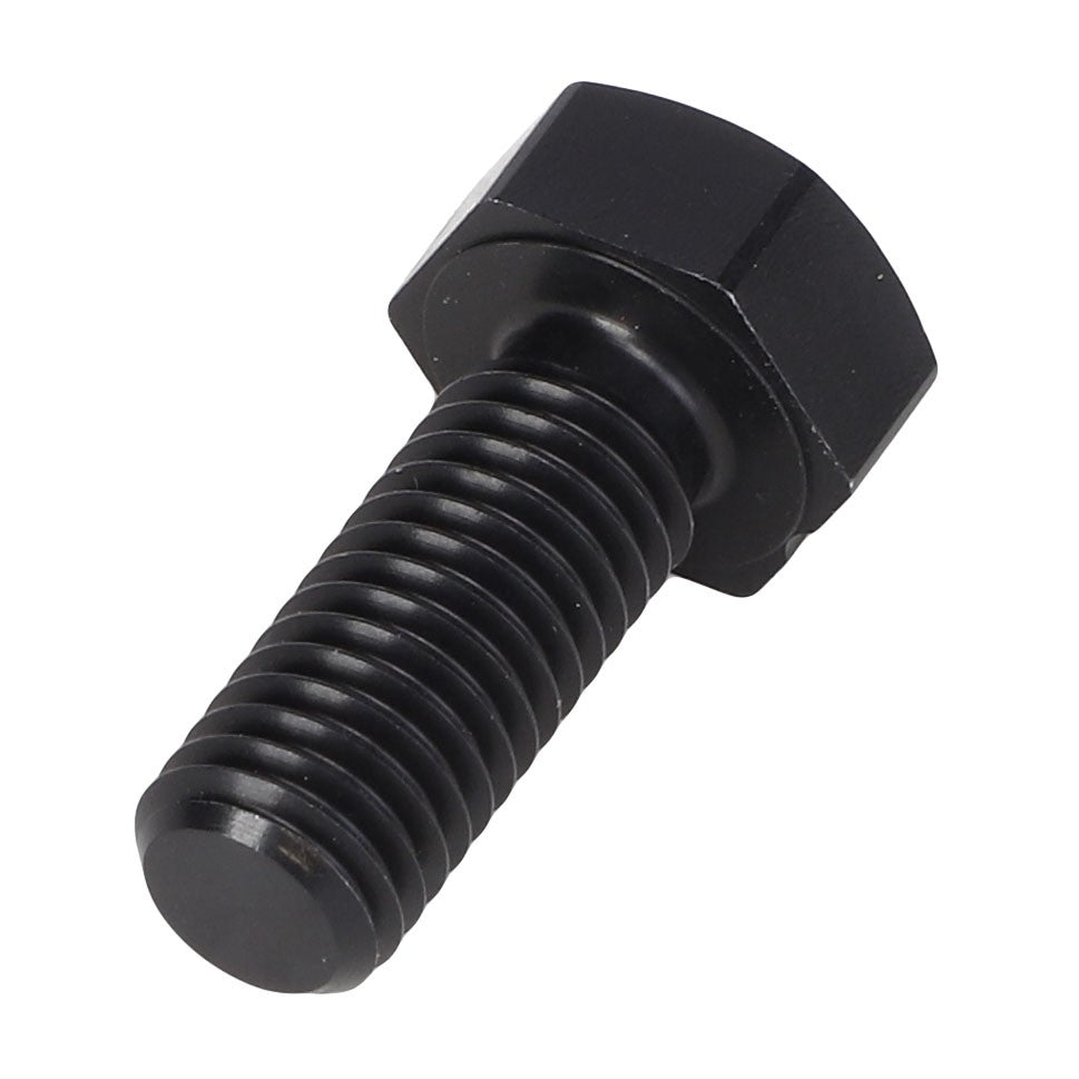 The AGCO Screw Acw4690290 is a black hex bolt featuring a partially threaded shank and a distinctive hexagonal head.