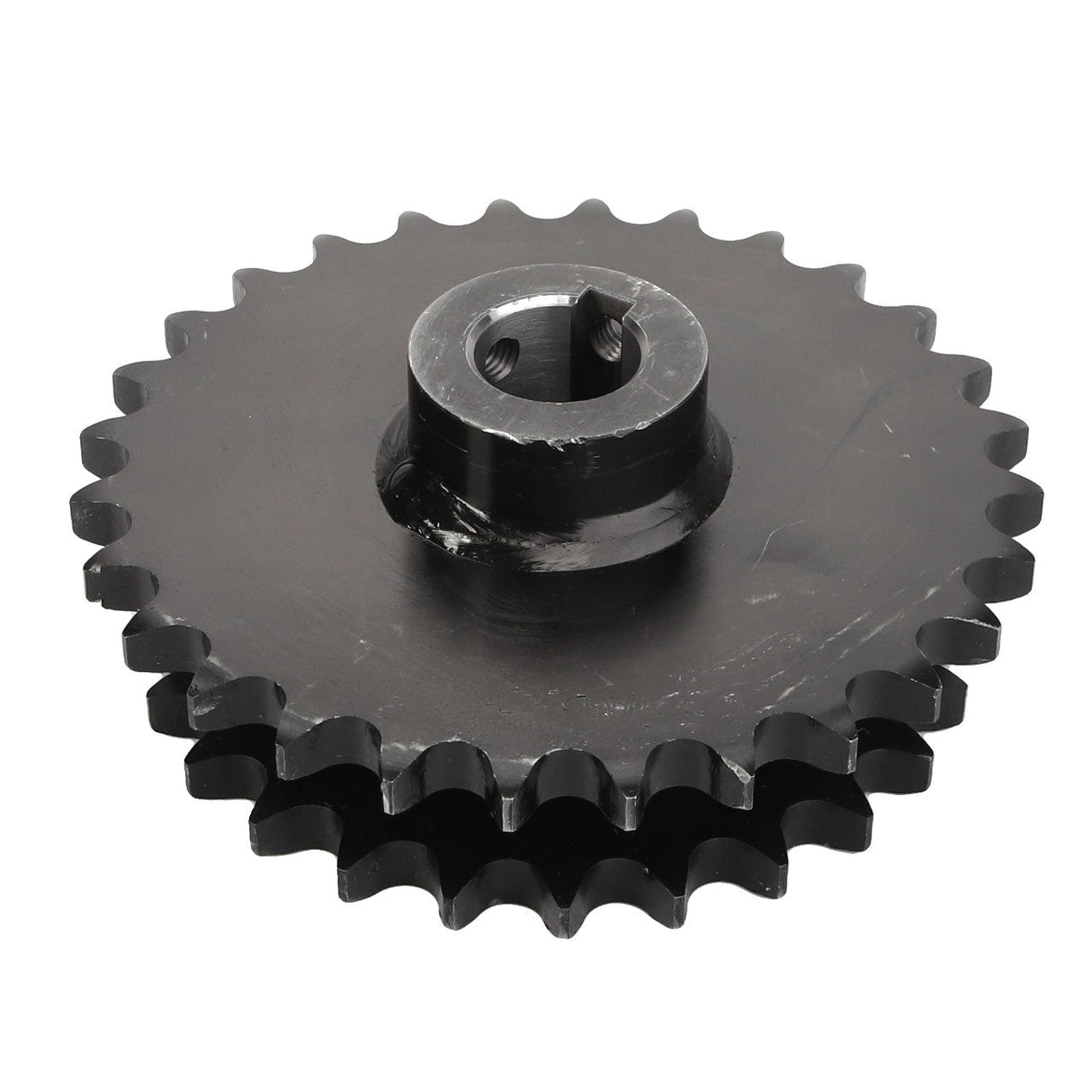 The AGCO Chain Sprocket - D28580321, a metal sprocket with two sets of teeth and a central hole, commonly found in machinery like Fendt tractors, is shown against a white background.