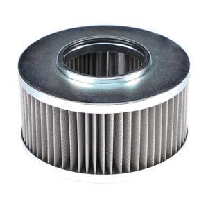 Introducing the AGCO Hydraulic Filter Strainer - 4309646M1, designed as a cylindrical metal air filter featuring pleated paper sides and a circular top-center opening, enhanced with stainless steel mesh screens for added durability.