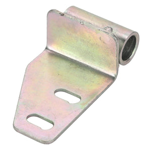 The AGCO Lower Hinge - Acw175439A is a metal bracket that includes a cylindrical hinge component and two horizontal slots for secure mounting.