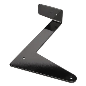 No current product description available for the AGCO Bracket - Acw006996A, a black, L-shaped metal bracket with three screw holes, designed for mounting.