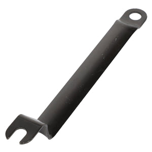 The AGCO | GUIDE - AL5215067 by AGCO is a metal tool characterized by its flat, elongated body with a U-shaped notch at one end and a circular hole at the other. Unfortunately, no current product description information is available for this specific model.