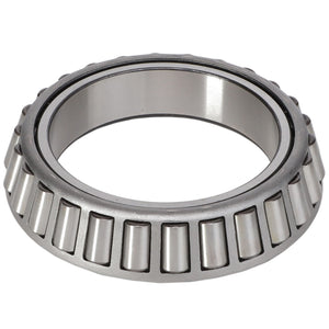 Close-up image of the AGCO | BEARING CONE - AG706729 displaying its metal outer ring and cylindrical rollers. This tapered roller bearing is designed to handle high radial and thrust loads, making it ideal for use in the off-road industry.