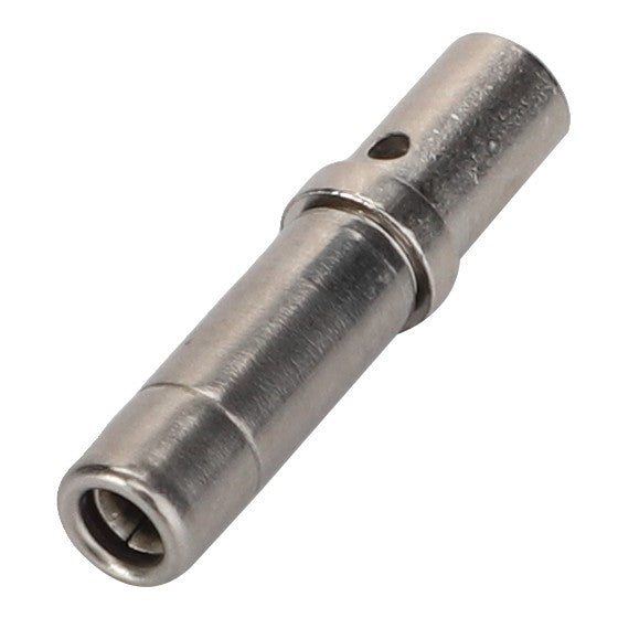 The AGCO Socket - 0971-31-79-00 is a cylindrical metal pin, likely compatible with Valtra or Massey Ferguson machinery, featuring a hollow end and a small hole near the middle for electrical or mechanical connections.