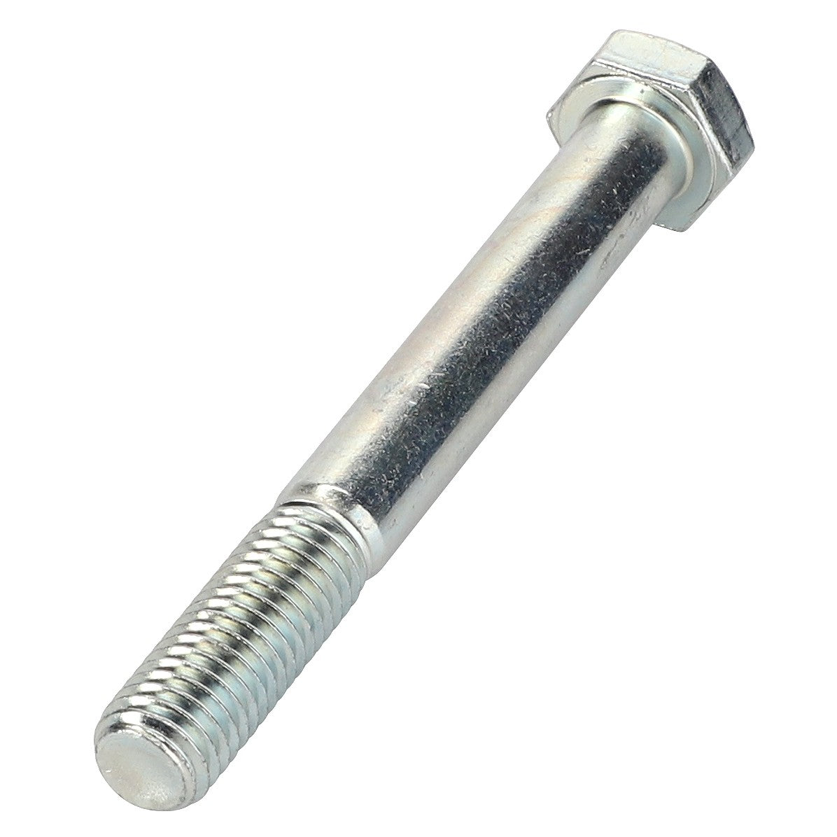 A close-up of the AGCO Hexagonal Head Bolt - Fel116538, a metal hex bolt partially threaded with a hexagonal head.