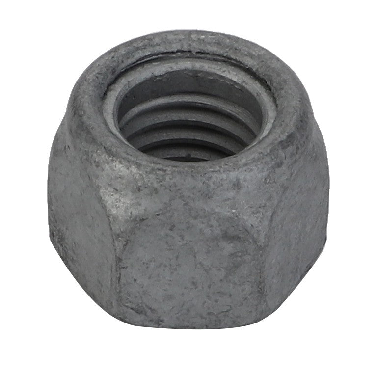 A close-up of the AGCO Hex Top Lock Nut - Acx2313480, showcasing its internal threading. No current product description information is available.