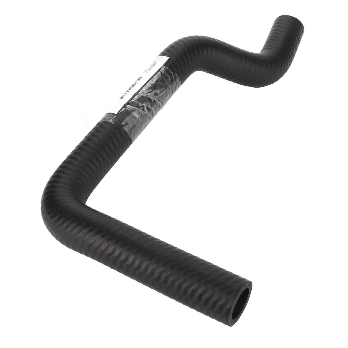 An AGCO Pipe - Acp0584230, branded AGCO, featuring a black, ribbed rubber construction with an angled bend and a clearly marked product label located near the bend.