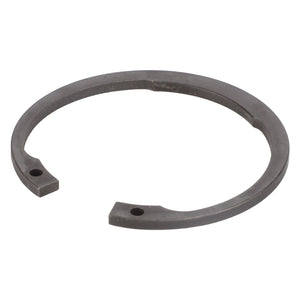 A black metal retaining snap ring with a semi-circular shape and two small holes at each end, suitable for various Massey Ferguson models, available as AGCO | Ring - 3612998M1.