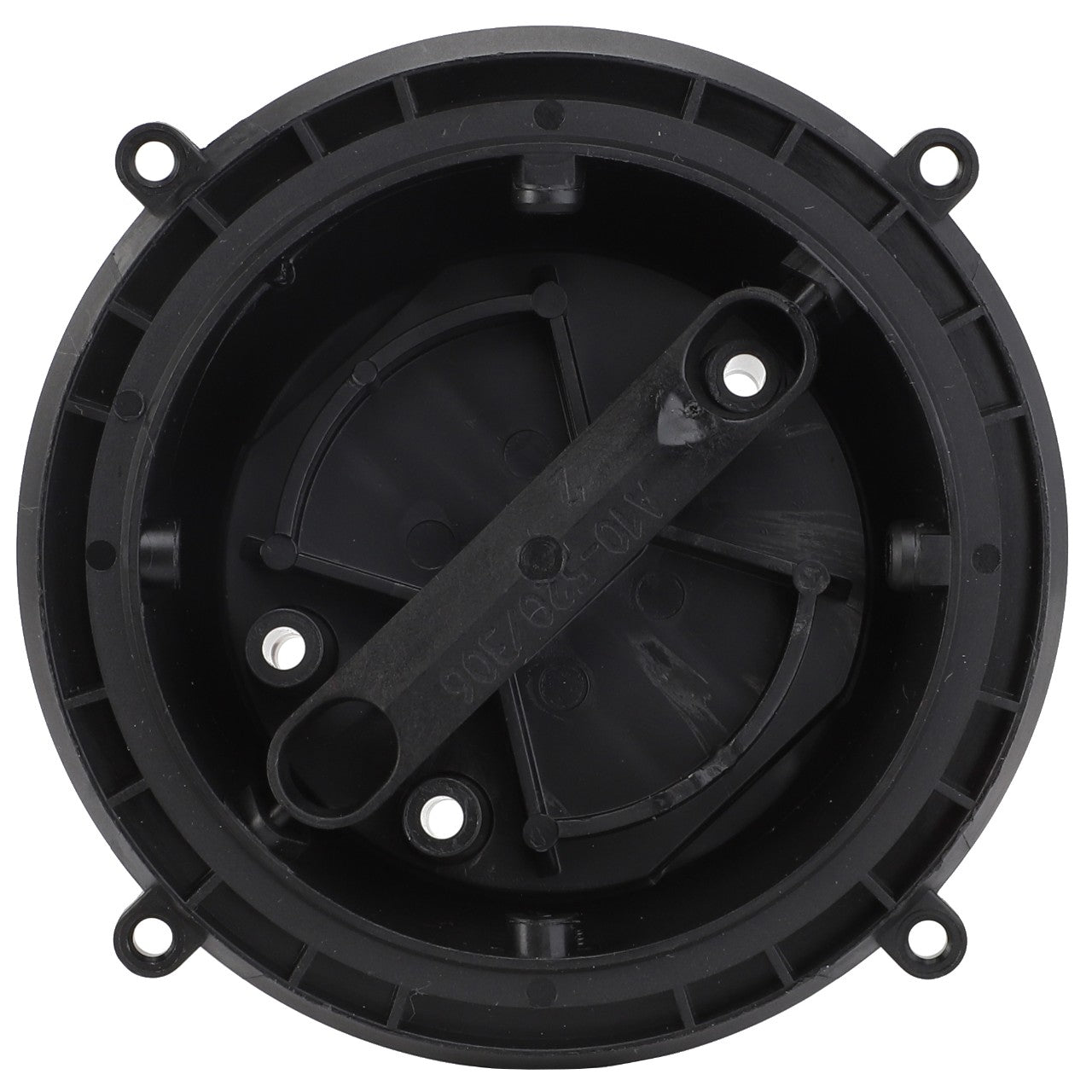 AGCO | Adjustement Eng. - F931812153090, a black plastic round housing with multiple holes and ridges designed for mounting, is compatible with Valtra models.