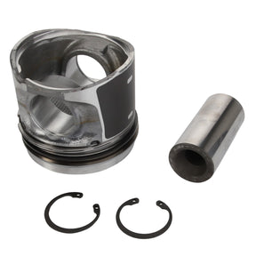 An AGCO piston kit (model F339202310210) for Valtra, including a piston, wrist pin, and two circlips on a white background.