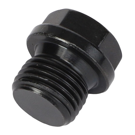 Close-up of an AGCO Plug - V836119079, a black metal hex plug with a threaded end.