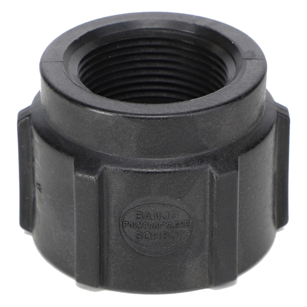 A sleek, black, threaded, hexagonal plastic cap featuring "AGCO | Coupling - Ag050266" embossed on its surface.