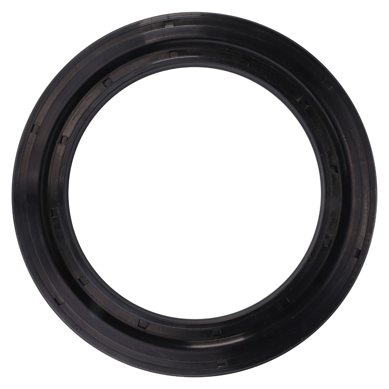 The AGCO Oil Seal - 3619137M2 is a black circular rubber gasket featuring a ridged design, ideal for tractor repair parts and renowned for its durability, much like Massey Ferguson seals.