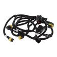 The AGCO | Left Hand Harness - Acx3925810 is a coiled black electrical wiring harness equipped with multiple connectors, including distinctive yellow and black plugs at various ends.