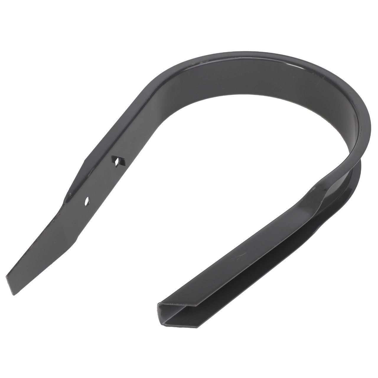 The AGCO | Tine Wrapper - Acx2979210 is a black metal U-shaped bracket with two flat ends, each featuring a small hole for mounting. No current product description information available.