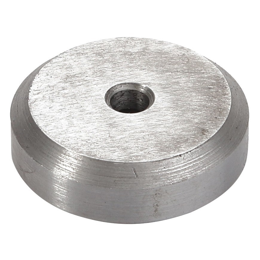 Product: AGCO | SPACER - D28380297
Description: This round metal disk features a central hole and slightly beveled edges, brought to you by AGCO.