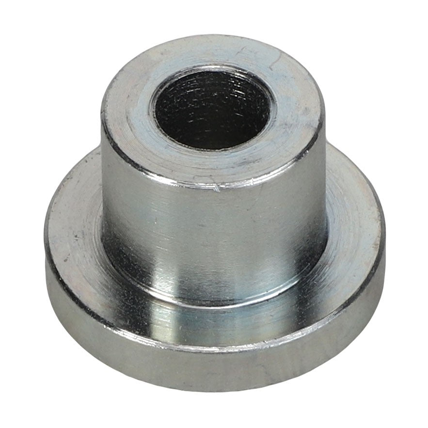 The AGCO SLEEVE - ACP0410750 is a metal spacer with a cylindrical body and a central hole, all set neatly on a wider flat base.