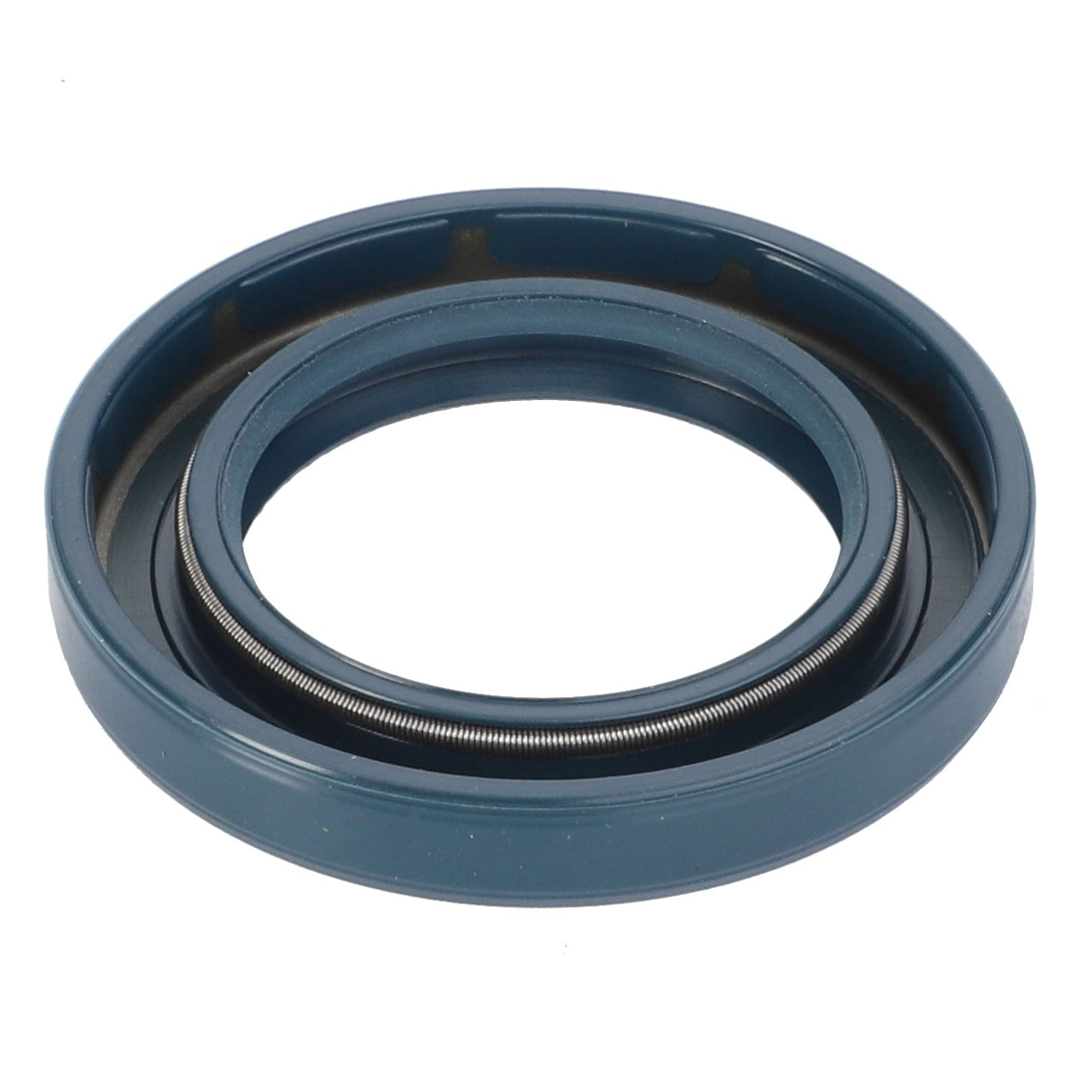 The AGCO Gasket, Gearbox - D45419700 is a blue circular rubber oil seal with an internal metal spring, crafted from high-quality materials to fit around a rotating shaft and prevent oil leakage, ideal for Fendt models.