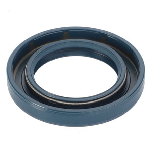 The AGCO Gasket, Gearbox - D45419700 is a blue circular rubber oil seal with an internal metal spring, crafted from high-quality materials to fit around a rotating shaft and prevent oil leakage, ideal for Fendt models.