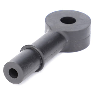 A sleek black cylindrical plastic object with a ring encircling its middle and a hole running through its length, resembling the AGCO | CONNECTING LINK - AG522813 by AGCO, which looks like a pipe fitting or connector.