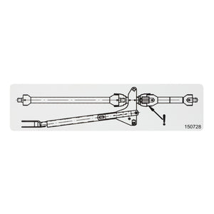 Diagram illustrating the assembly of mechanical parts, showing two elongated components connected at angles with additional segments and fasteners. This is associated with AGCO's Decal - Fel150728 product.