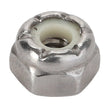 Close-up image of an AGCO | Locknut - Acp0006370, also known as a nylock nut. This stainless steel hardware piece ensures secure and reliable fastening.