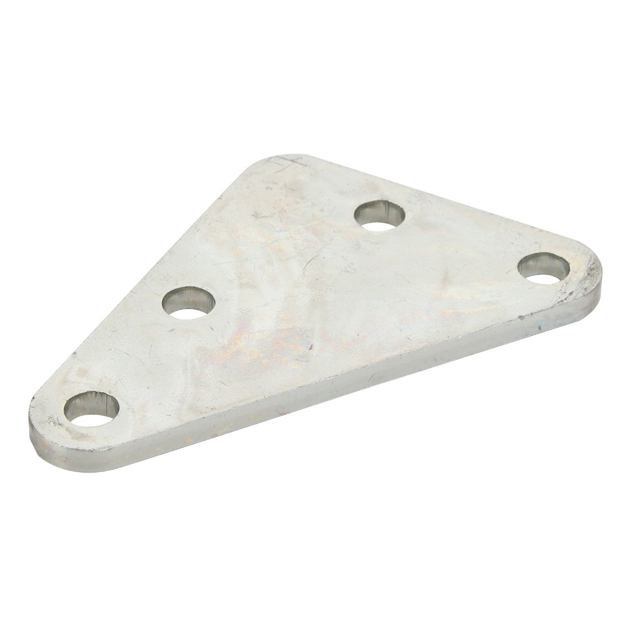 The AGCO | Bridle - Acw0643210, a flat, triangular metal plate with three evenly spaced holes along its edges, serves as a versatile component in various construction and engineering applications.