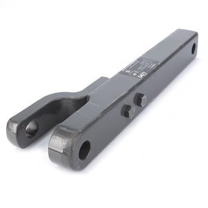 An AGCO | Bar - Acw0159150, a rugged black metal towing hitch with a hook and precision-cut holes for secure attachment, set against a stark white background.