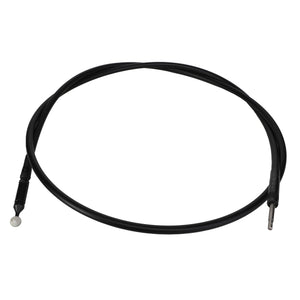 The AGCO | CONTROL CABLE - AL5021031 by AGCO is a versatile black flexible cable equipped with robust metal fittings on both ends, ideally suited for mechanical connections such as brakes or gears on bicycles.