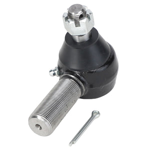 An AGCO BALL JOINT - 8045650, featuring male threads and a black coating, accompanied by a small metal pin. Currently, no other product description is available.