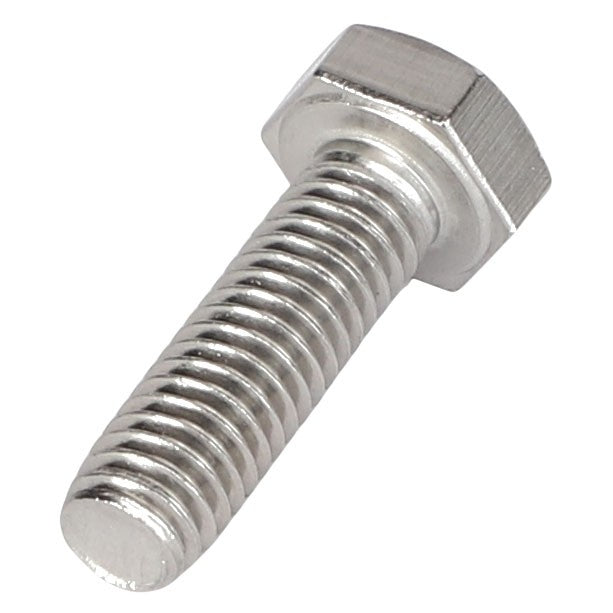 A close-up image of an AGCO hexagonal bolt, specifically the AG520745 model, featuring a silver threaded shaft and a hexagonal head.