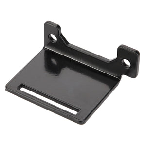 Currently, no detailed product description is available for the AGCO Bracket, Left Hand - Acw3530350, a black rectangular metal bracket with two mounting holes on the top flanges and a rectangular slot near the bottom.